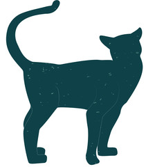 Silhouette of a street cat. Home pet. Pussycat. Isolated vector image. Vintage. Flat.