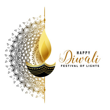 white diwali background with golden diya design