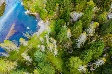 Val di Mello - Valtellina (IT) - Vista aerea del laghetto con larici