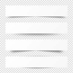 Empty white banners with shadow. Paper blurb banner. Web vector header. Interface with gray shade. Blank stickers set.