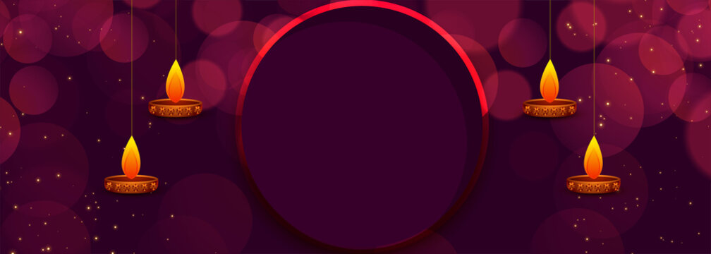 purple happy diwali banner with text space