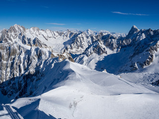 Fototapeta premium France, february 2018: Mont Blanc mountain, White mountain (view from Aiguille du Midi Mount)