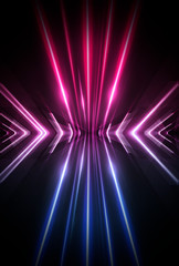 Obraz premium Abstract dark neon background. Neon geometric shapes, rays and lines.
