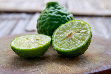 Bergamot placed on a wooden chopping board