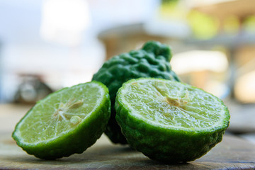 Bergamot placed on a wooden chopping board