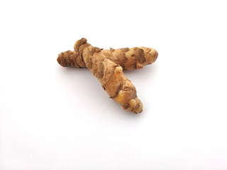 Curcuma heyneana known as Temu giring in Indonesia isolated on white background. Raw material for traditional medicine herb, alternative Health therapy for anthelmintic