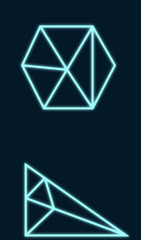 Glowing light blue neon shapes, geometric background, vector illustration.