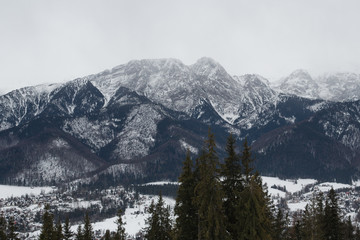 Winter landscape in Koscielisko, Tatra Mountains, Poland, ski resort Zakopane