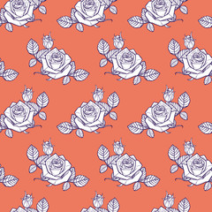 Vector orange and white roses and berries seamless pattern ver 02. Perfect for fabric, scrapbooking and wallpaper projects.