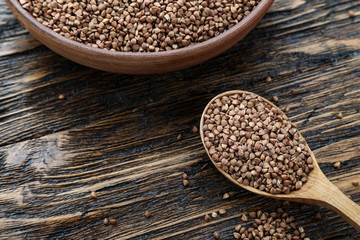 buckwheat in a plate with a spoon