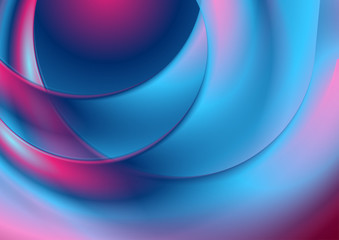 Blue and purple glossy smooth circles. Liquid flowing round shapes abstract glowing background. Vector design