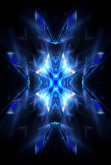Abstract dark neon background. Neon geometric shapes, rays and lines.
