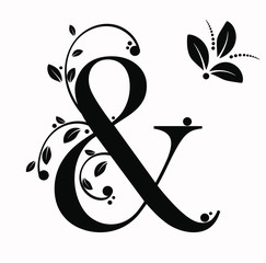  Decorated Alphabet with Ampersand letters ornaments vintage vector, Letter & with leaves vector. Decoration vintage for invites card and other concept ideas. Illustration Ampersand