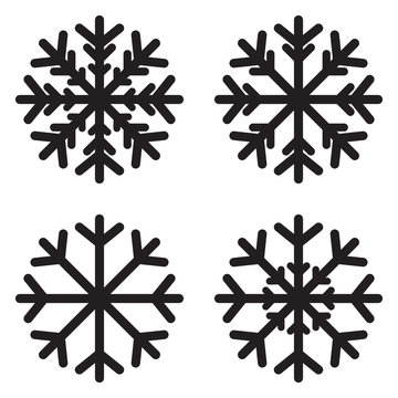Snow flake icon set. Black silhouette snowflake eight-pointed element isolated on white Sign and Symbol of winter, frost, Christmas, New Year holiday. Graphic component decoration.