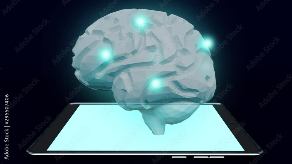 Poster digital brain on tablet. artificial intelligence concept