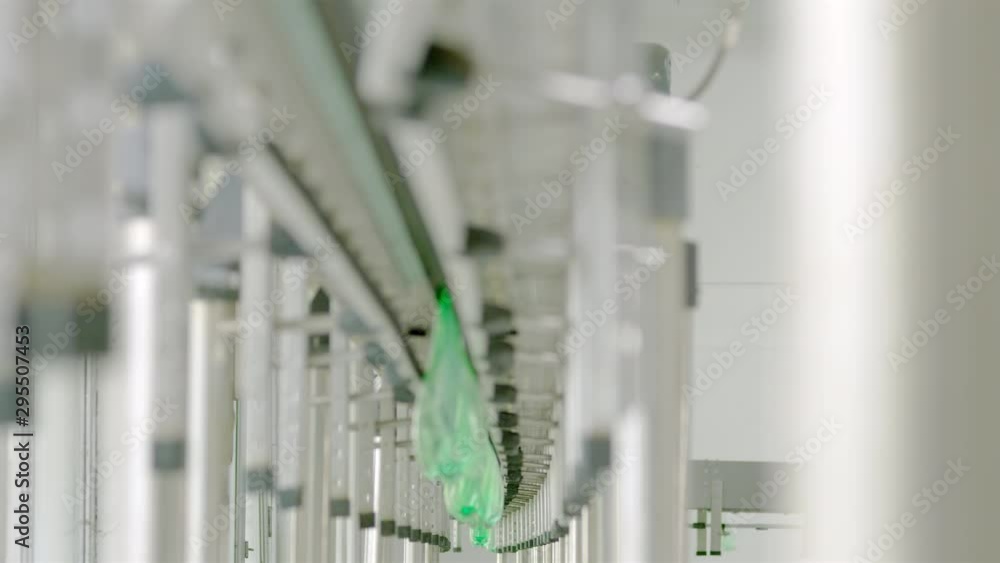 Poster plastic bottles factory working inline production, automated