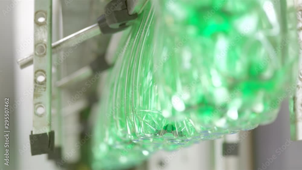 Poster plastic bottles factory working inline production, automated