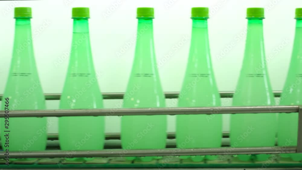 Poster plastic bottles factory working inline production, automated