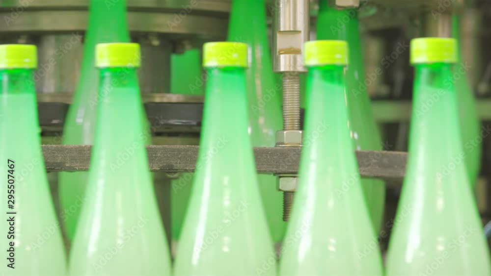 Poster plastic bottles factory working inline production, automated
