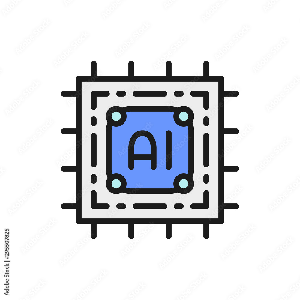Aufkleber artificial intelligence chip, electronic circuit, processor color line icon.