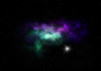 Star field in space and a nebulae. 3D rendering