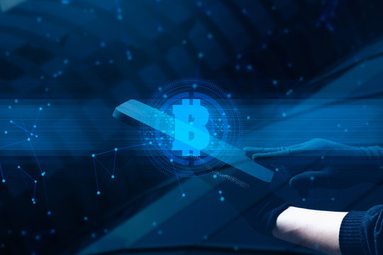 hand with ai data connect to social network for libra bitcoin money crypto currency trade business application concept, digital asset risk financial