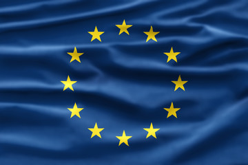 Political relationships. Flag of European Union. Illustration with yellow stars and blue color.