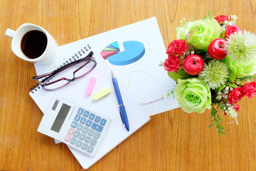 graph paper and note book in business concept