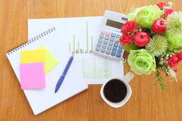 graph paper and note book in business concept