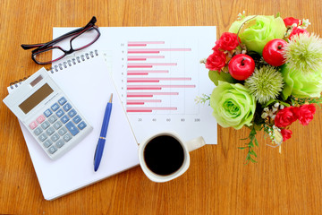 graph paper and note book in business concept