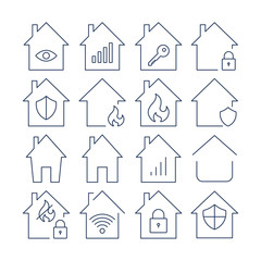 Houses vector icons set. Set of icons in the form of houses. Lines icons. EPS 10