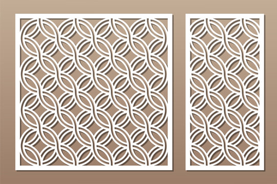 Set decorative card for cutting. Round, Celtic pattern. Laser cut. Ratio 1:1, 1:2. Vector illustration.