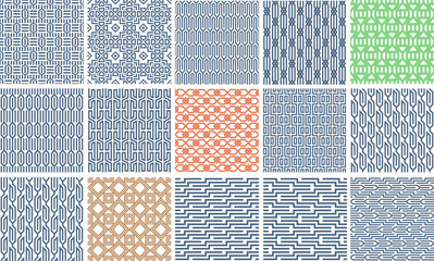 Set of 15 Geometric abstract seamless patterns. Linear motif background. Monochrome decoration design - 295514605