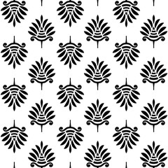 Geometric floral abstract seamless pattern. Linear motif background. Monochrome decoration design - 295514653