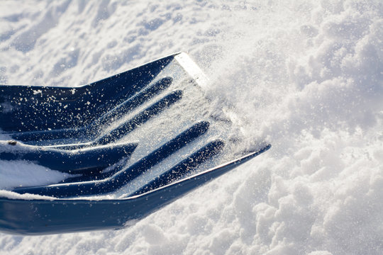 Top of the snow shovel while cleaning snow after blizzard