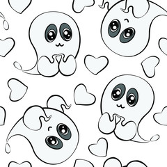 Lovely ghost. Seamless pattern. Vector illustration.