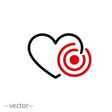 Heart Pain Icon, Heart Attack, Pain In Chest, Thin Line Web Symbol On White Background - Editable Stroke Vector Illustration Eps 10