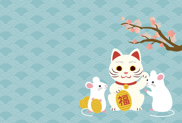 Fototapeta premium 2020年 年賀状 子年 招き猫
