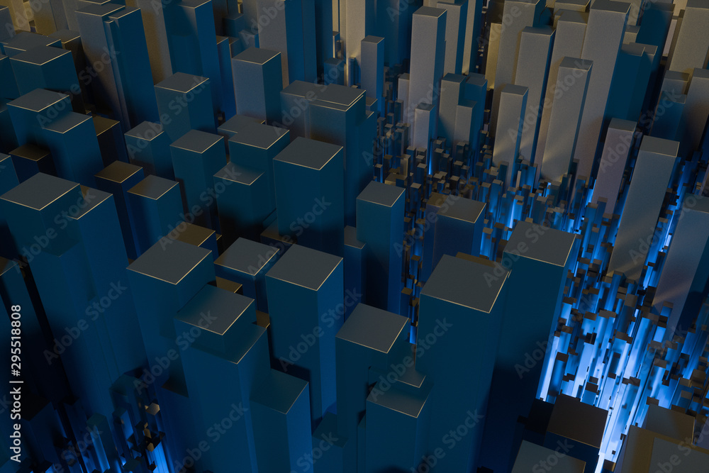 Poster technical scene made up of repetitive columns, 3d rendering
