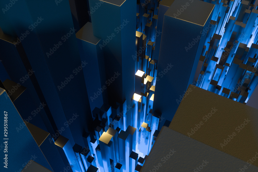Poster technical scene made up of repetitive columns, 3d rendering