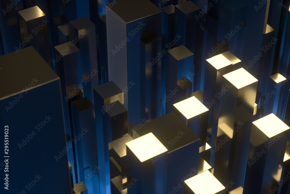 Poster technical scene made up of repetitive columns, 3d rendering