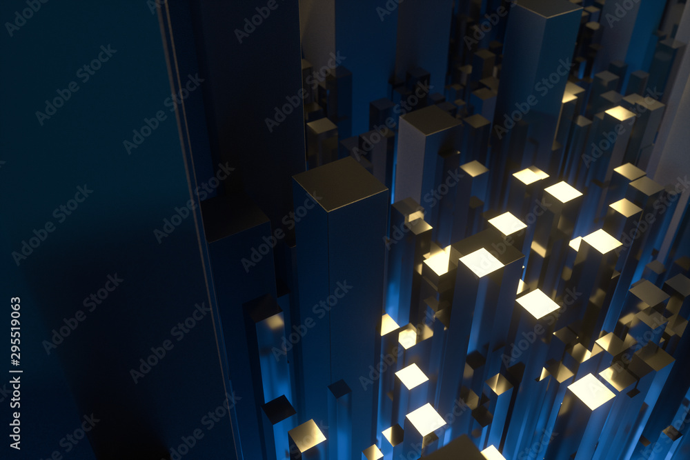 Poster technical scene made up of repetitive columns, 3d rendering