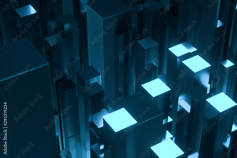 Poster technical scene made up of repetitive columns, 3d rendering
