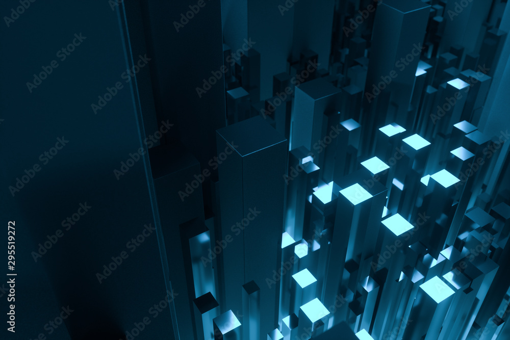 Poster technical scene made up of repetitive columns, 3d rendering