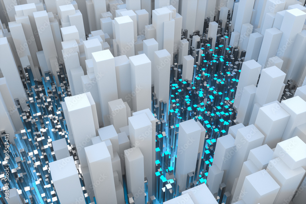 Poster technical scene made up of repetitive columns, 3d rendering
