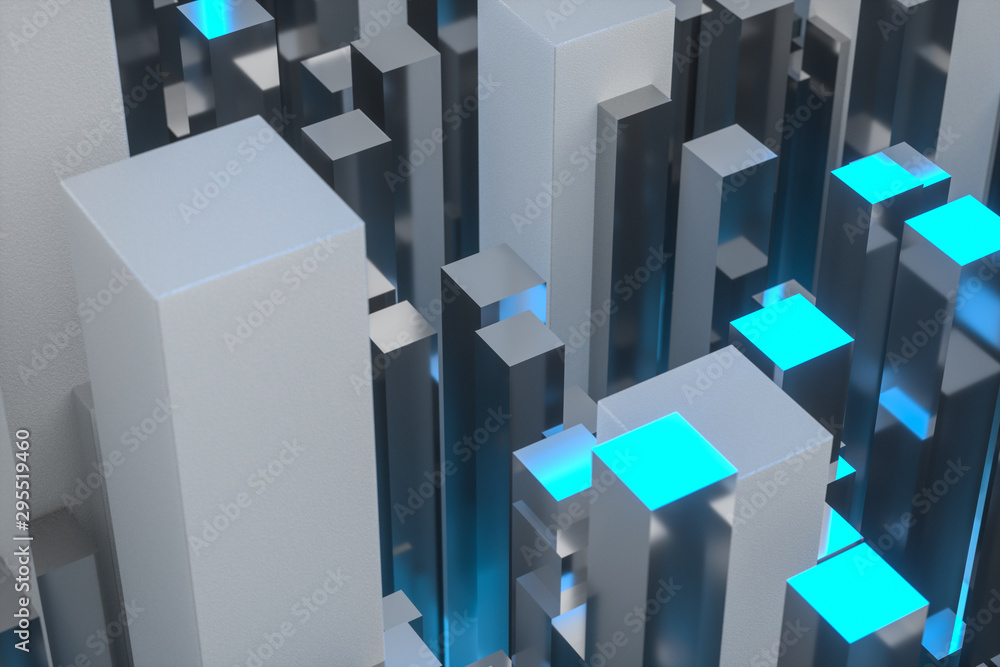 Poster technical scene made up of repetitive columns, 3d rendering