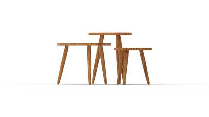 3d rendering of three coffee tables isolated in white background