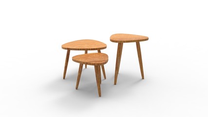 3d rendering of three coffee tables isolated in white background
