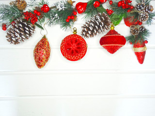 winter background with fir branches decor and snow