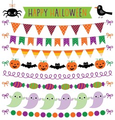 Halloween party bunting decoration, isolated banners set